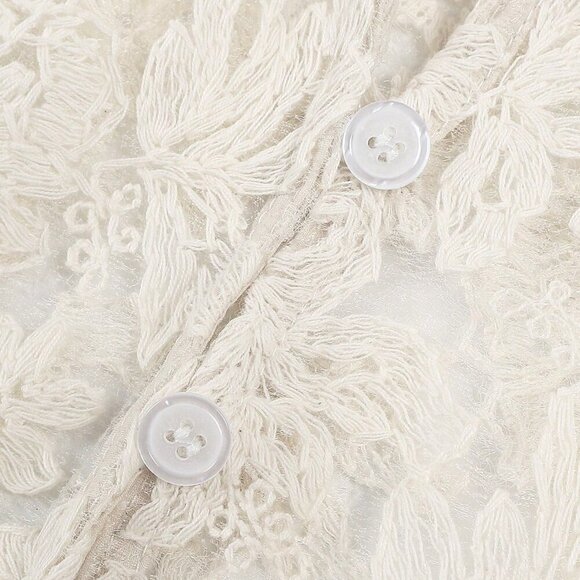 Apricot Casual Women's Elegant Lace Sheer long sleeve Blouse - Picture 9 of 9